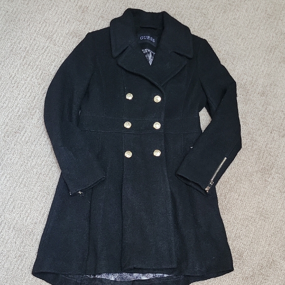 GUESS Black Double-Breasted Women's Coat - Picture 1 of 7